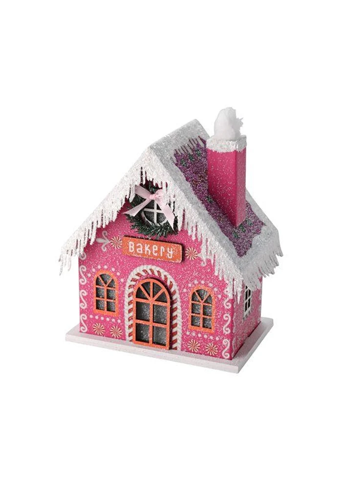 Décoration Maison Enneigée Rose Avec LED