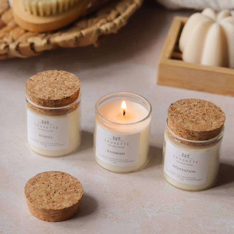 Coffret Rituel du bain - 3 Bougies artisanales parfumées à la cire de soja naturelle - Hammam, Néroli, Méditation.