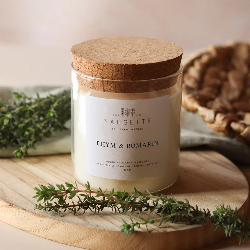 Thym & Romarin - Bougie artisanale parfumée à la cire de soja naturelle