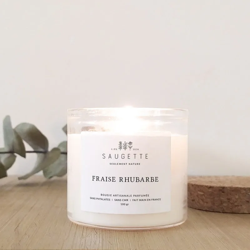 Fraise rhubarbe - Bougie artisanale parfumée à la cire de soja naturelle