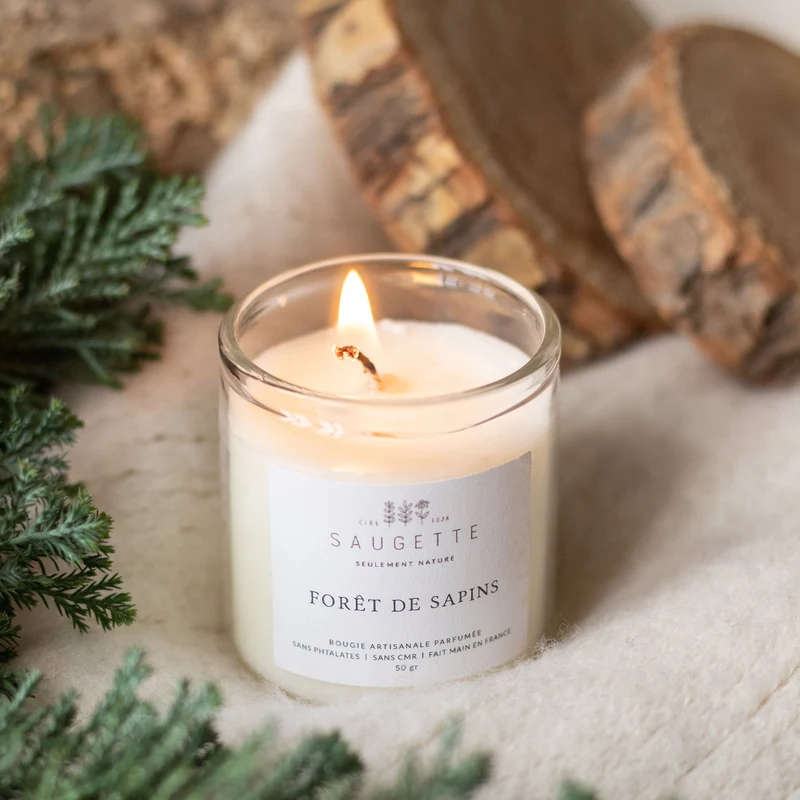 Coffret Nuit de Noël - 3 Bougies artisanales parfumées à la cire de soja naturelle - Forêt de sapins, Au coin du feu et Pain d'épices.