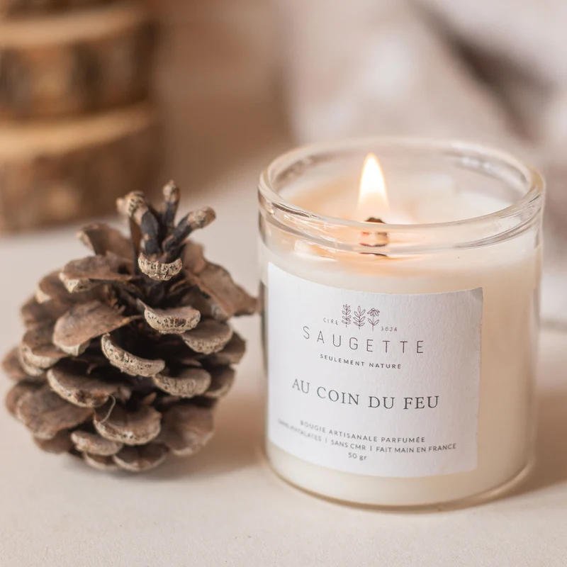 Coffret Nuit de Noël - 3 Bougies artisanales parfumées à la cire de soja naturelle - Forêt de sapins, Au coin du feu et Pain d'épices.