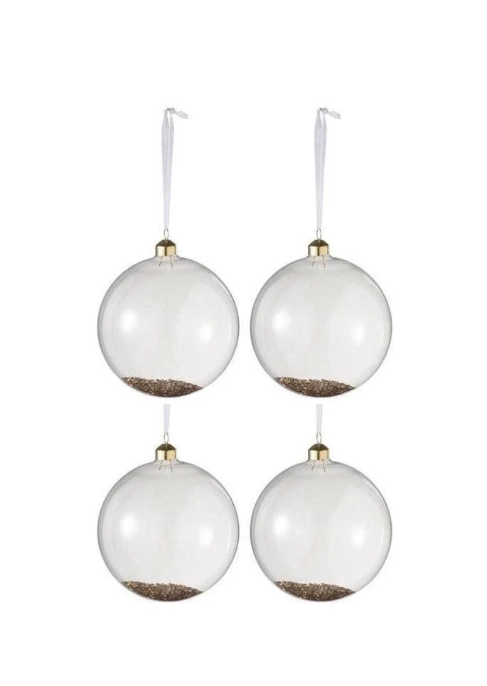 Boite De 4 Boules De Noël Paillettes Dorées