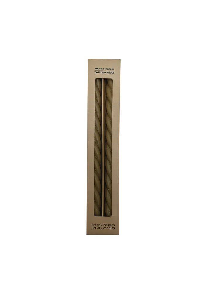 Set De 2 Bougies Longues Torsadées Kaki