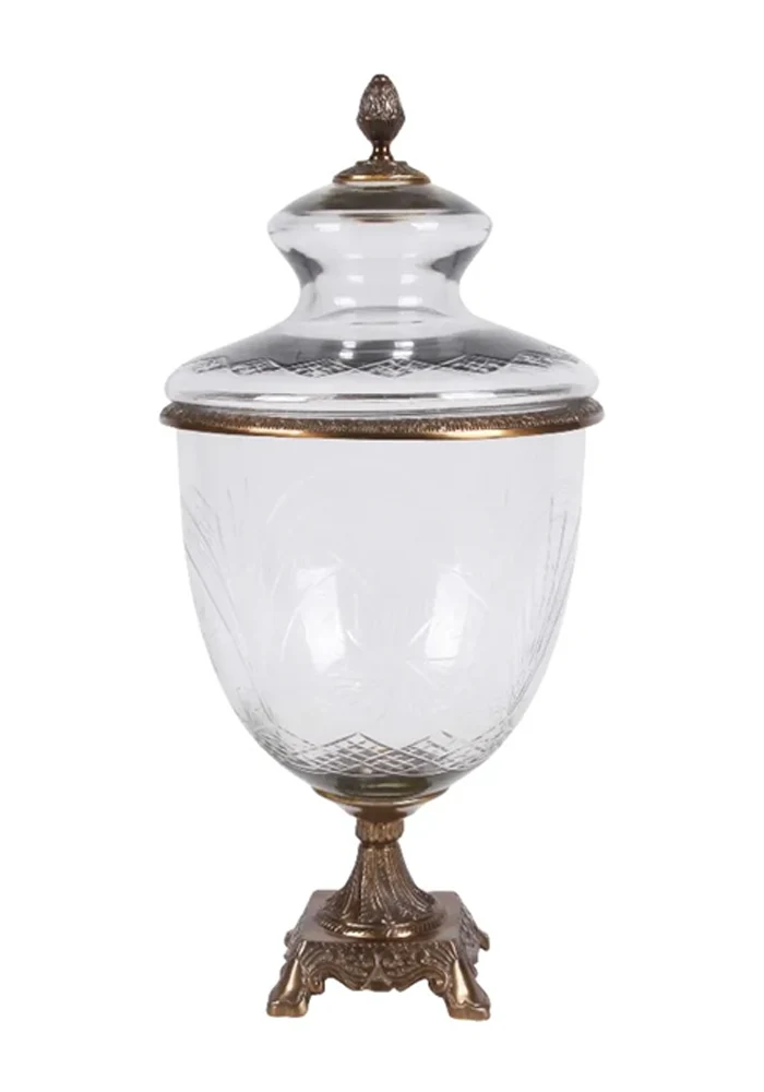 Boite/ Vase En Verre Ciselé