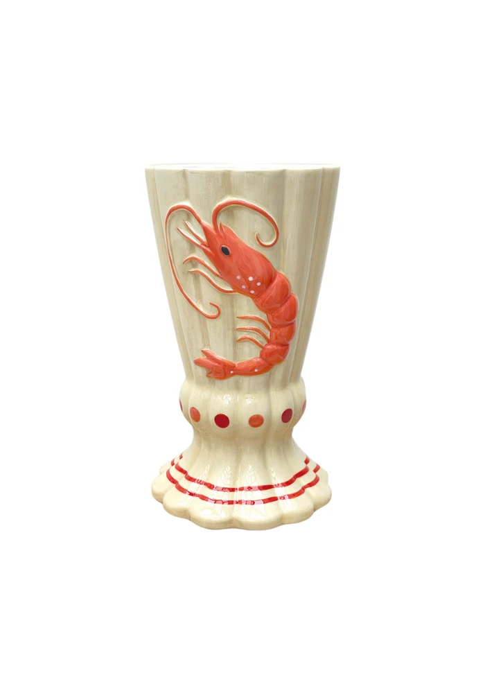 Vase Crustace En Faience Motif Crevette En 3d Avec Pied En Corolle D15,6 H27,5cm